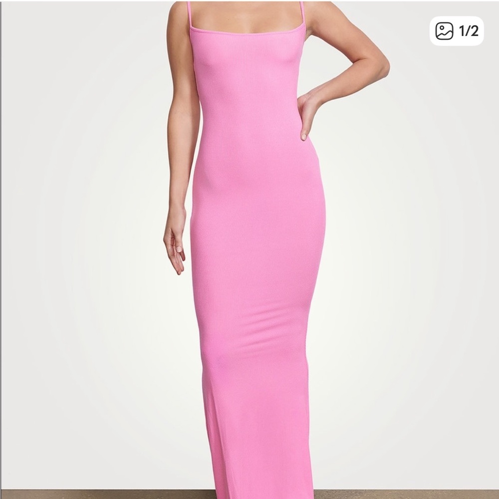 SKIMS Bubblegum Pink soft lounge long slip dress